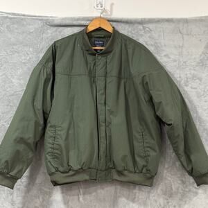 VINTAGE John Blair Bomber Jacket Mens 2XL Olive Insulated Full Zip Rib Knit Coat